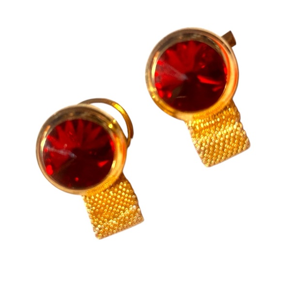 Gorgeous Red Crystal Gold Mesh Cufflinks (EUC) - Picture 10 of 10